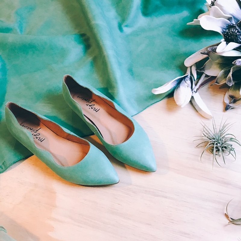 宽脚OK!云朵小波浪尖头鞋 #特调干燥花色 尤加果绿 全真皮 MIT - 其他女款皮鞋 - 真皮 绿色