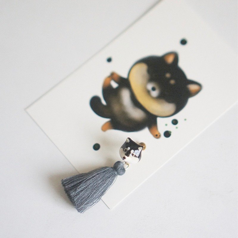 ［独角森林］黑色柴犬 单只耳夹／耳针 - 耳环/耳夹 - 其他材质 