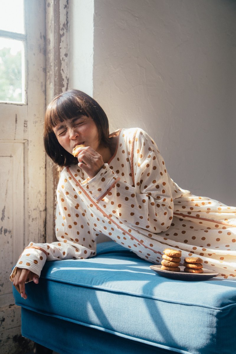 Mulmul brown dot relax dress - 洋装/连衣裙 - 棉．麻 咖啡色