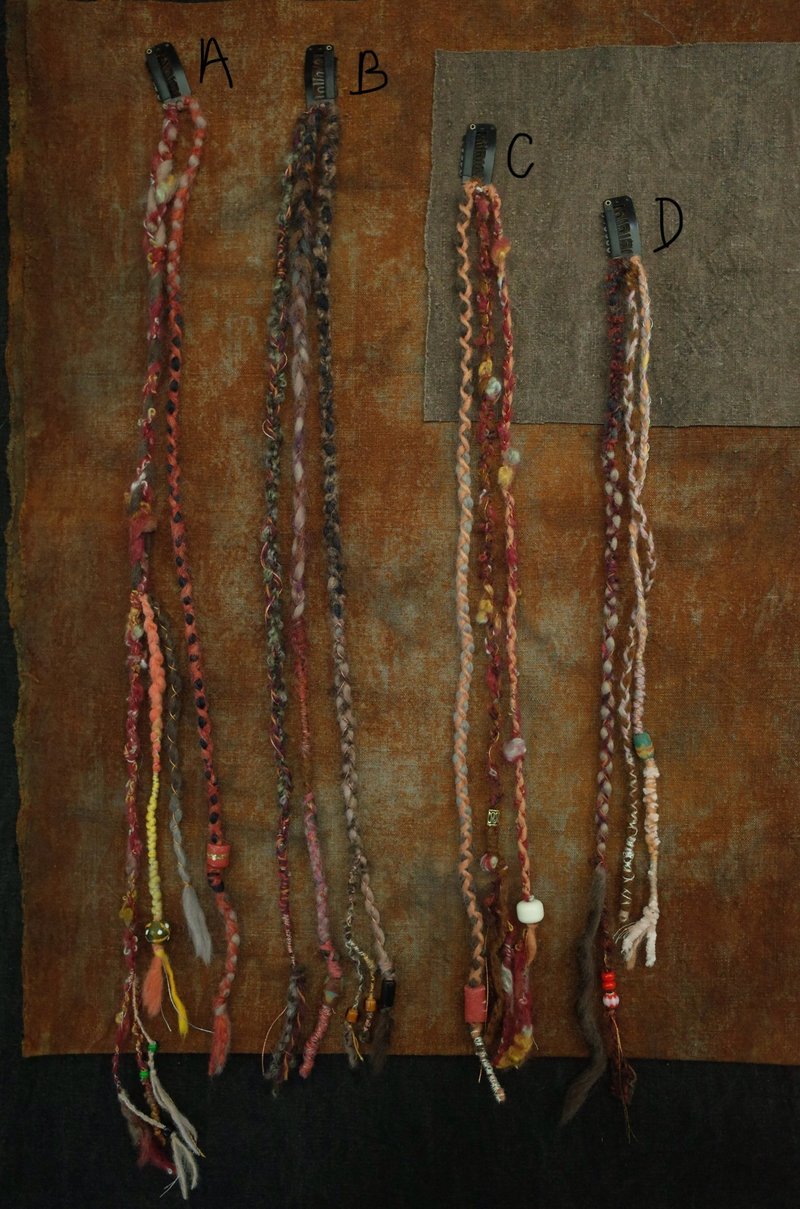 Gypsy hair Clip 穿戴式脏辫 发夹发片 (brown/red) - 发饰 - 羊毛 咖啡色