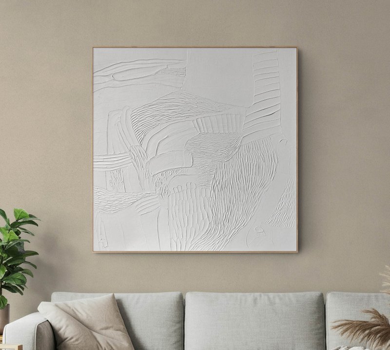 白色纹理抽象画 | 斯堪的纳维亚艺术 | 白色纹理艺术 Nulla 3 - 墙贴/壁贴 - 棉．麻 白色