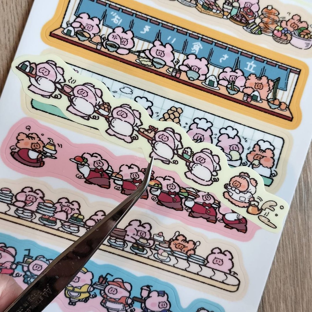 长方形 餐厅 小猪 贴纸 - 贴纸 - 纸 