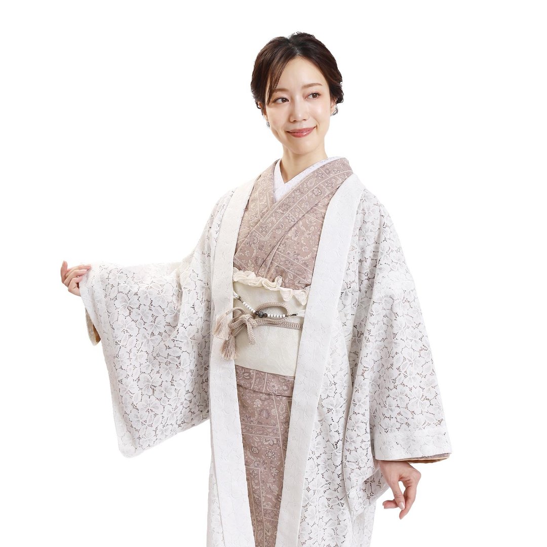 日式蕾丝羽织 Haori 优雅和风外搭轻盈蕾丝和服外套 KimonoJacket - 中性连帽卫衣/T 恤 - 聚酯纤维 白色