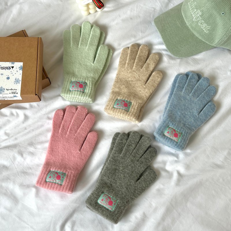 圣诞老人标签针织手套（5色） - 手套 - 棉．麻 粉红色