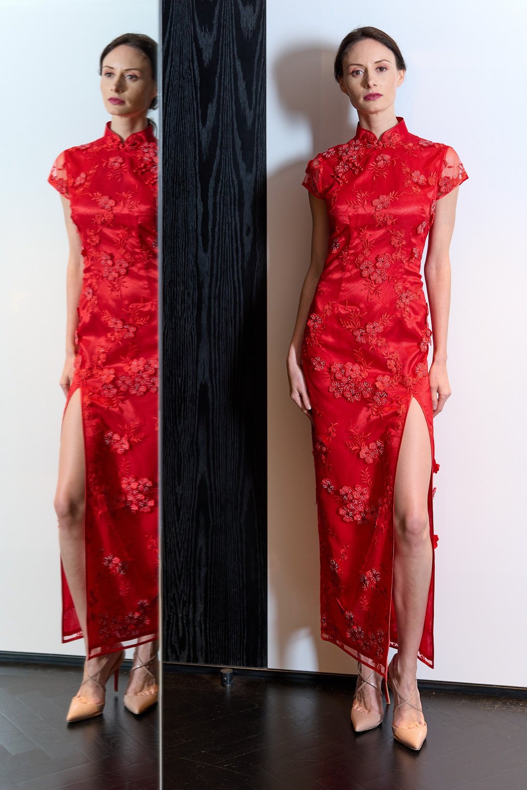 短袖高叉旗袍 |婚纱旗袍 |晚装礼服 | 敬茶裙 | 蕾丝旗袍 | 高定 - 旗袍 - 其他材质 红色