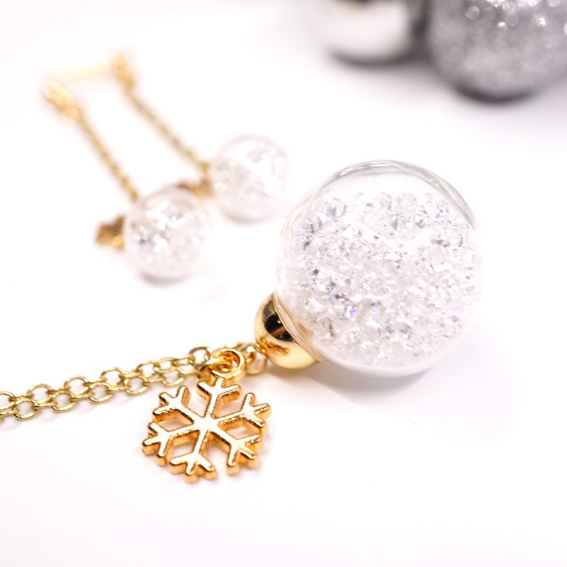 A Handmade 圣诞节礼物 圣诞限量 Xmas Gift 雪花白水晶玻璃球颈链及耳环套装 - 颈链 - 玻璃 白色