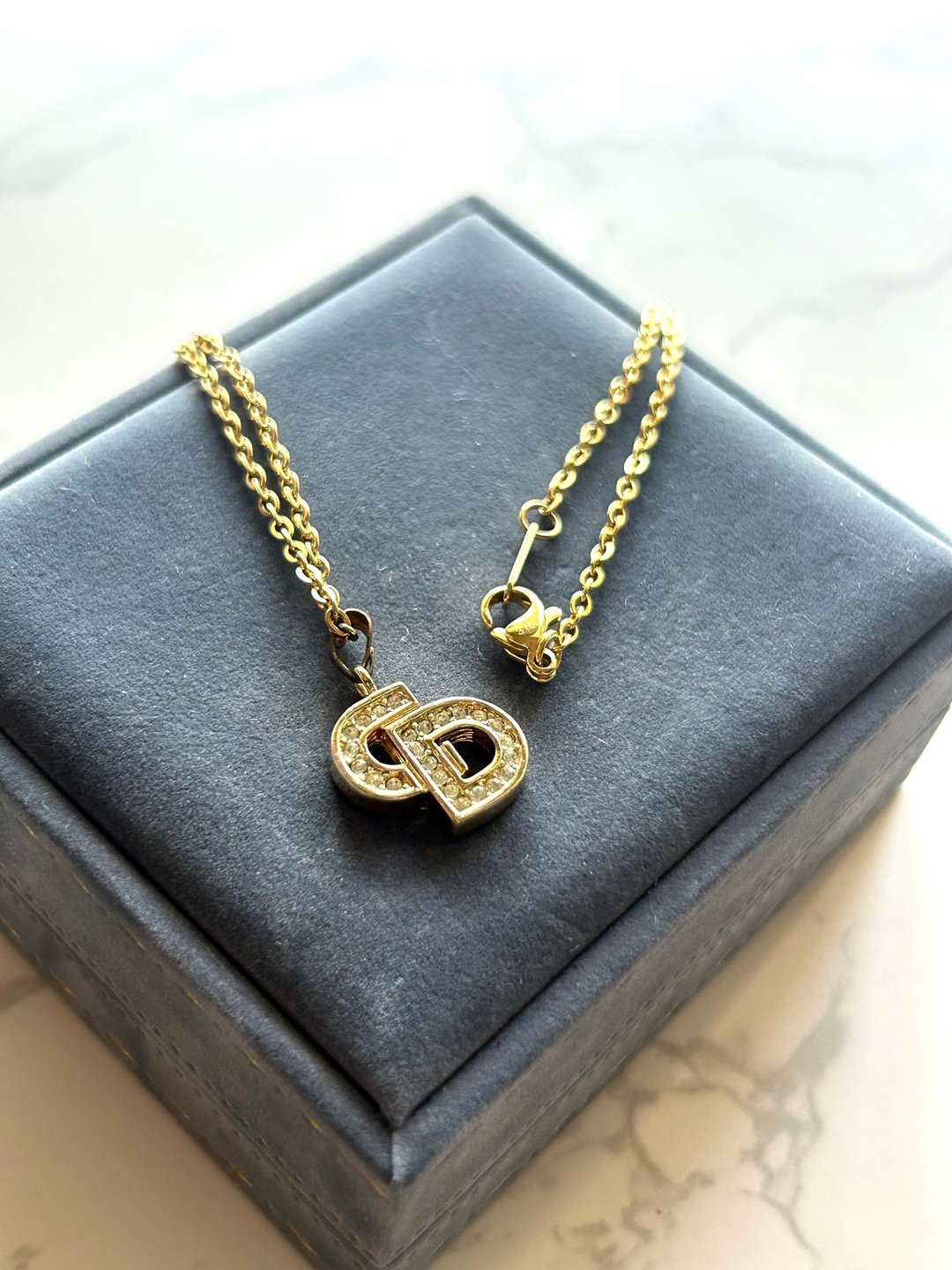 中古Dior Logo 简约水钻复古颈链 项链 首饰饰品 二手 古董 礼物 - 项链 - 其他金属 金色
