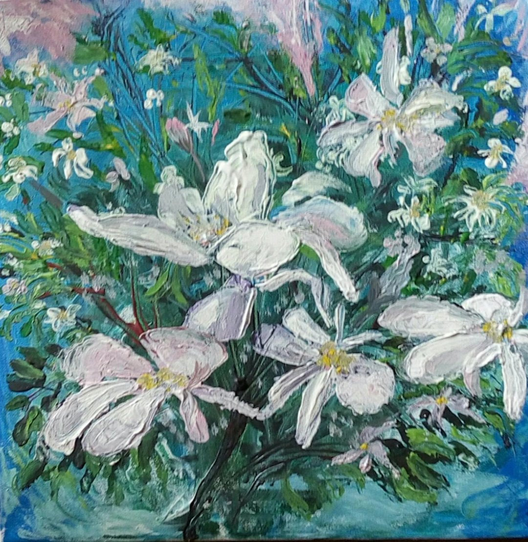玉兰花春天花园花卉原创绘画鲜艳色彩花卉艺术 - 墙贴/壁贴 - 其他材质 蓝色