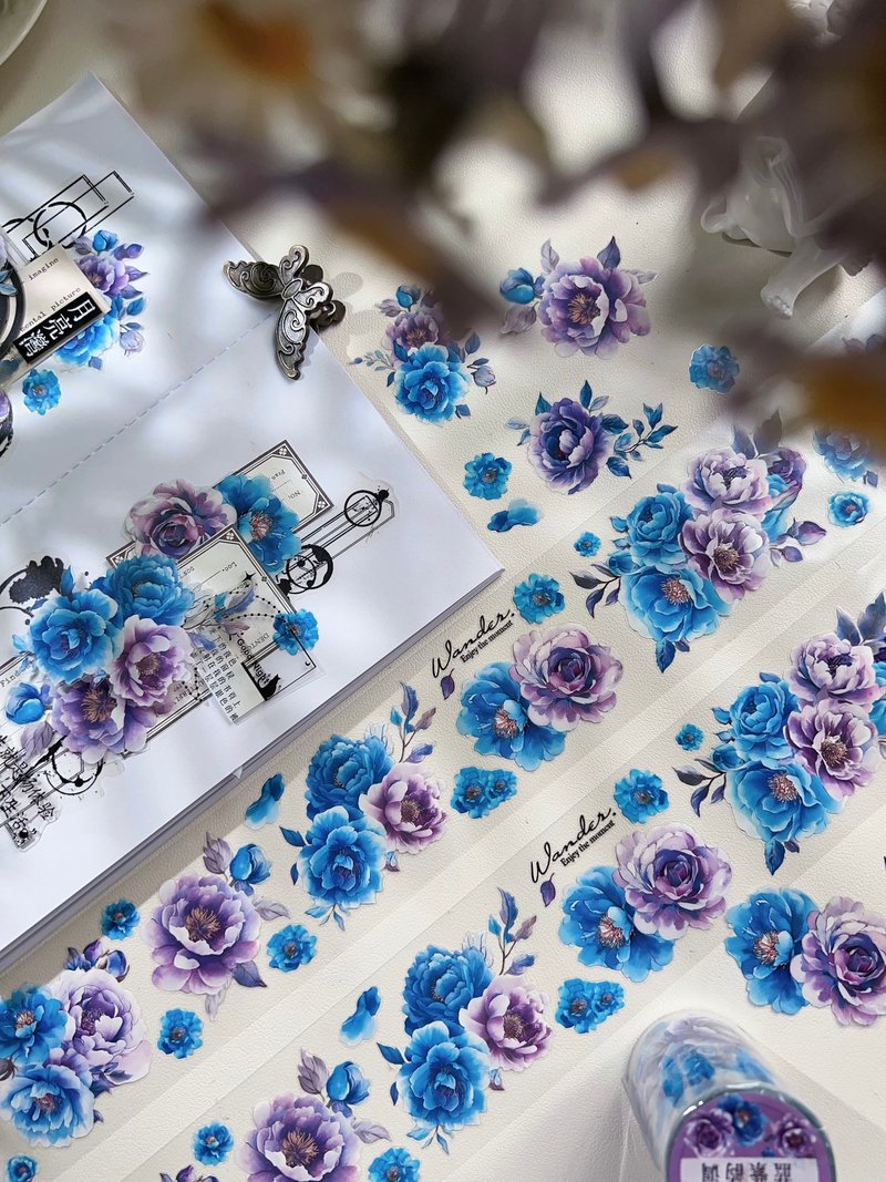 東西社文創 紫色韻調 PET切模手帳貼紙膠帶 復古藍紫花原創百搭 - 纸胶带 - 其他材质 