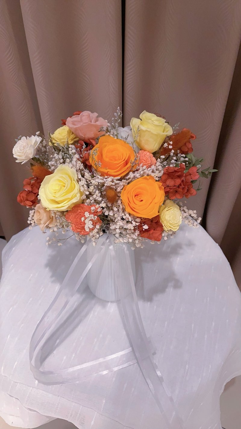 阳光橘永生花捧花 新娘捧花 干燥花捧花 登记捧花 分束捧花 - 干燥花/捧花 - 植物．花 橘色