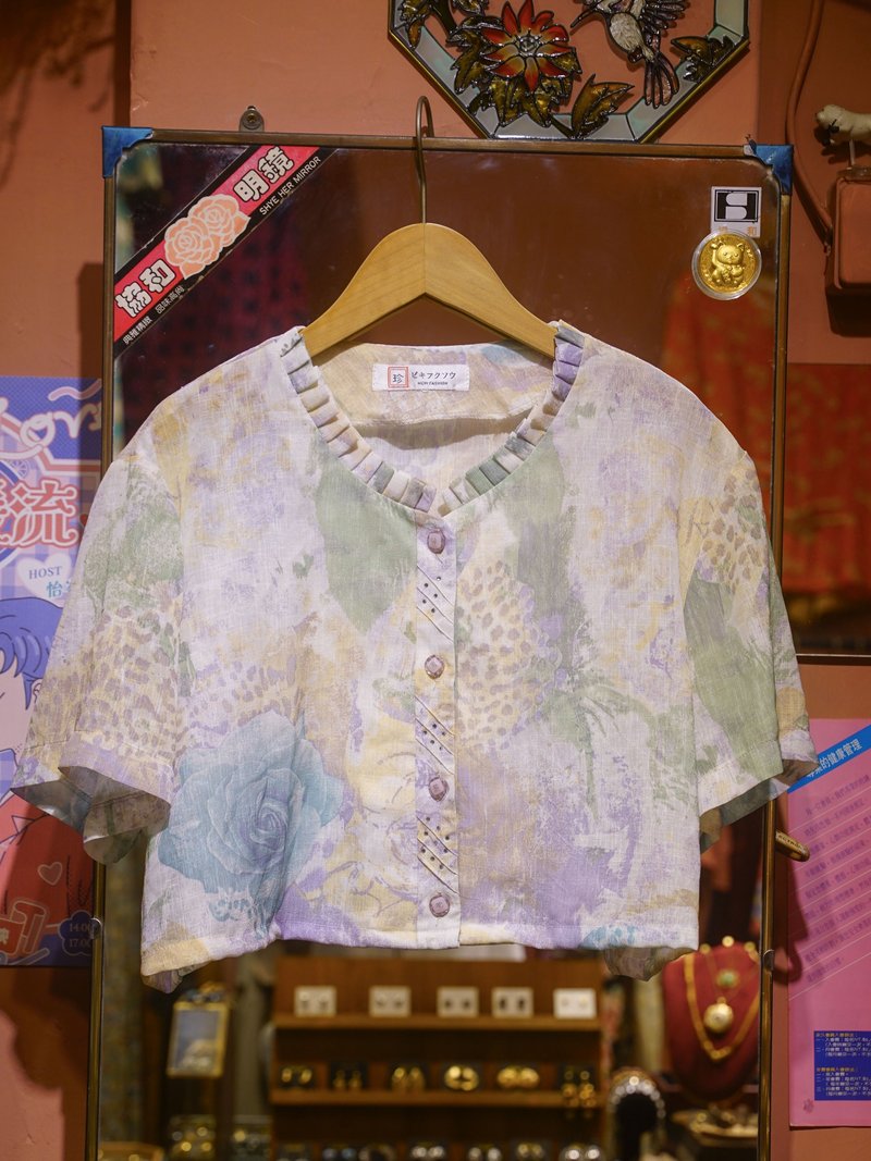 纯情百货行 Vintage 古着改制 古着短版上衣  LS030 玫瑰书信短版 - 女装衬衫 - 聚酯纤维 白色