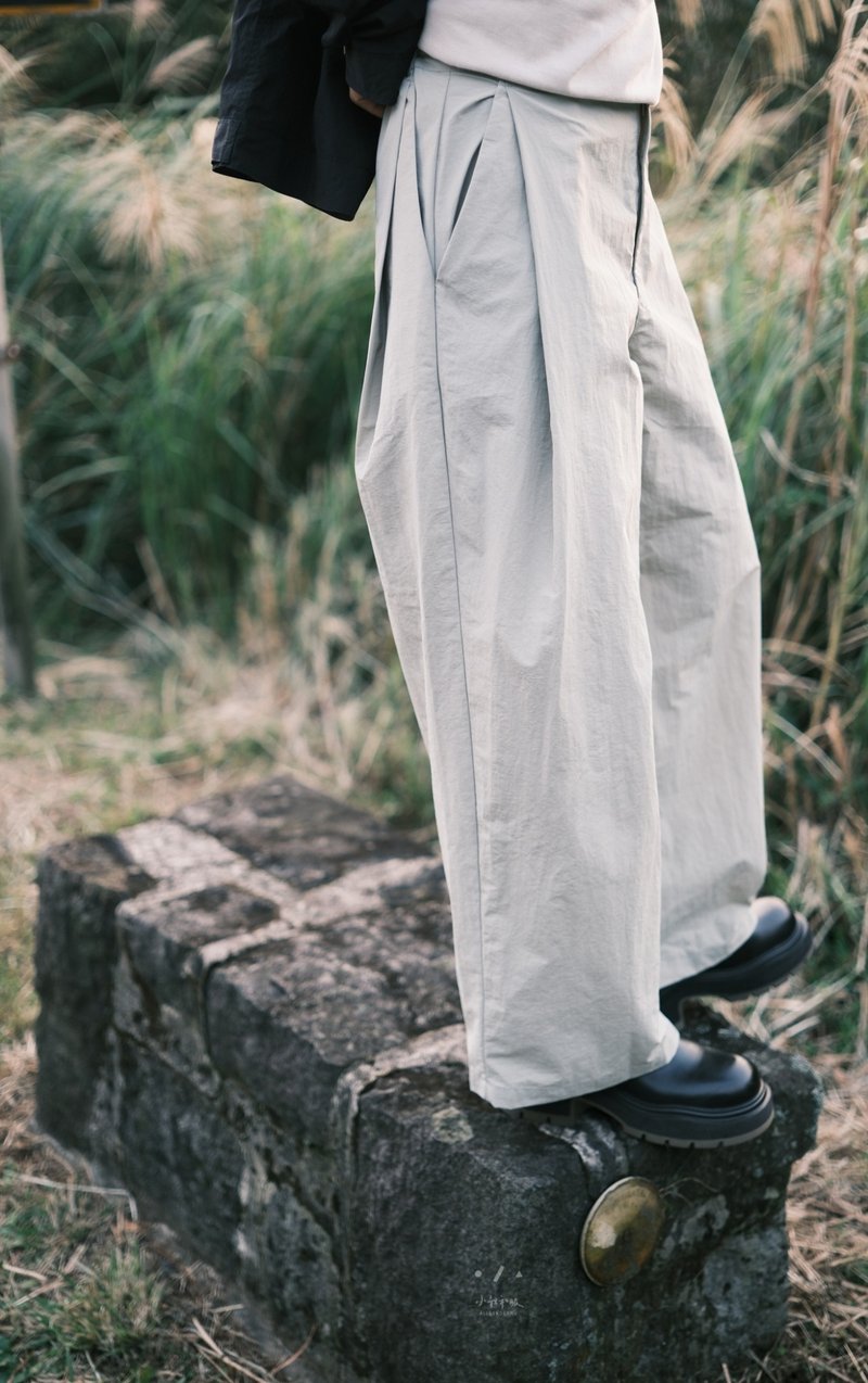 M型双双口袋轻薄宽裤 中性正装上班长裤 - 2色 - 冷凝灰 - 女装长裤 - 其他人造纤维 灰色