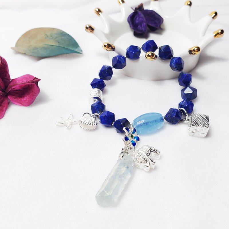 帝王青青金石 海蓝宝 彩虹光 太平有象 智慧 手链 单品 礼物 - 手链/手环 - 宝石 蓝色