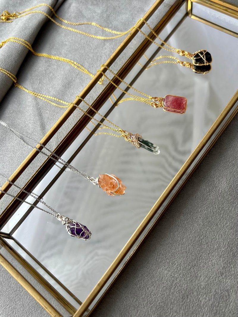 原矿包编黄铜项链/ 天然水晶能量/ 手作项链/ 定制礼物 - 项链 - 宝石 
