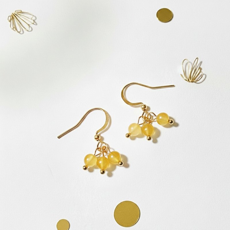 圣诞 交换礼物 初恋柠檬 天然石勾式耳环  手作 天然宝石 - 耳环/耳夹 - 玉石 黄色
