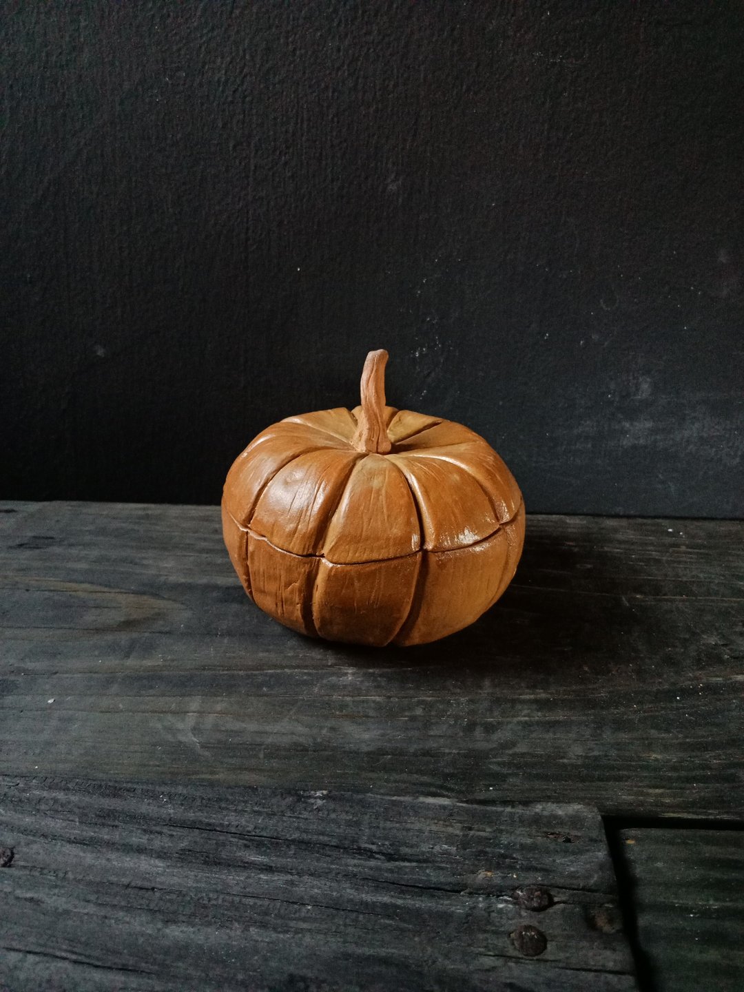 陶瓷南瓜置物盒(高10.5cm 饰品 小物 收纳) - 收纳用品 - 陶 橘色