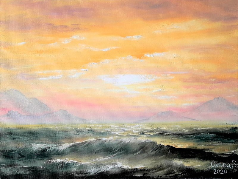 Seascape Painting Original Art Handmade Oil Painting 手繪油畫, 海景 - 海报/装饰画/版画 - 棉．麻 多色