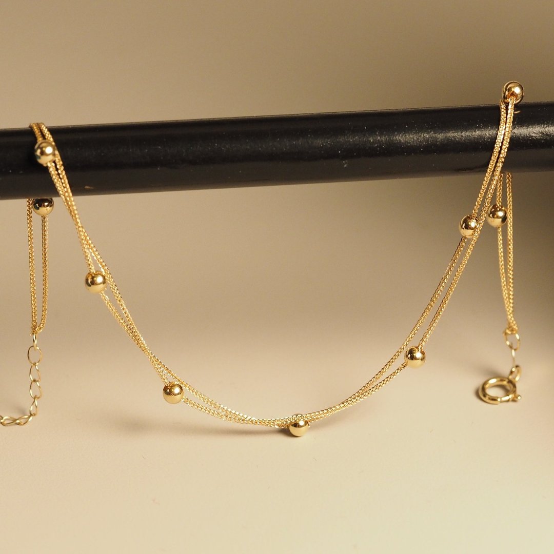 18K金双金圆点手链 18K Gold Double Golden Dot Bracelet - 手链/手环 - 贵金属 