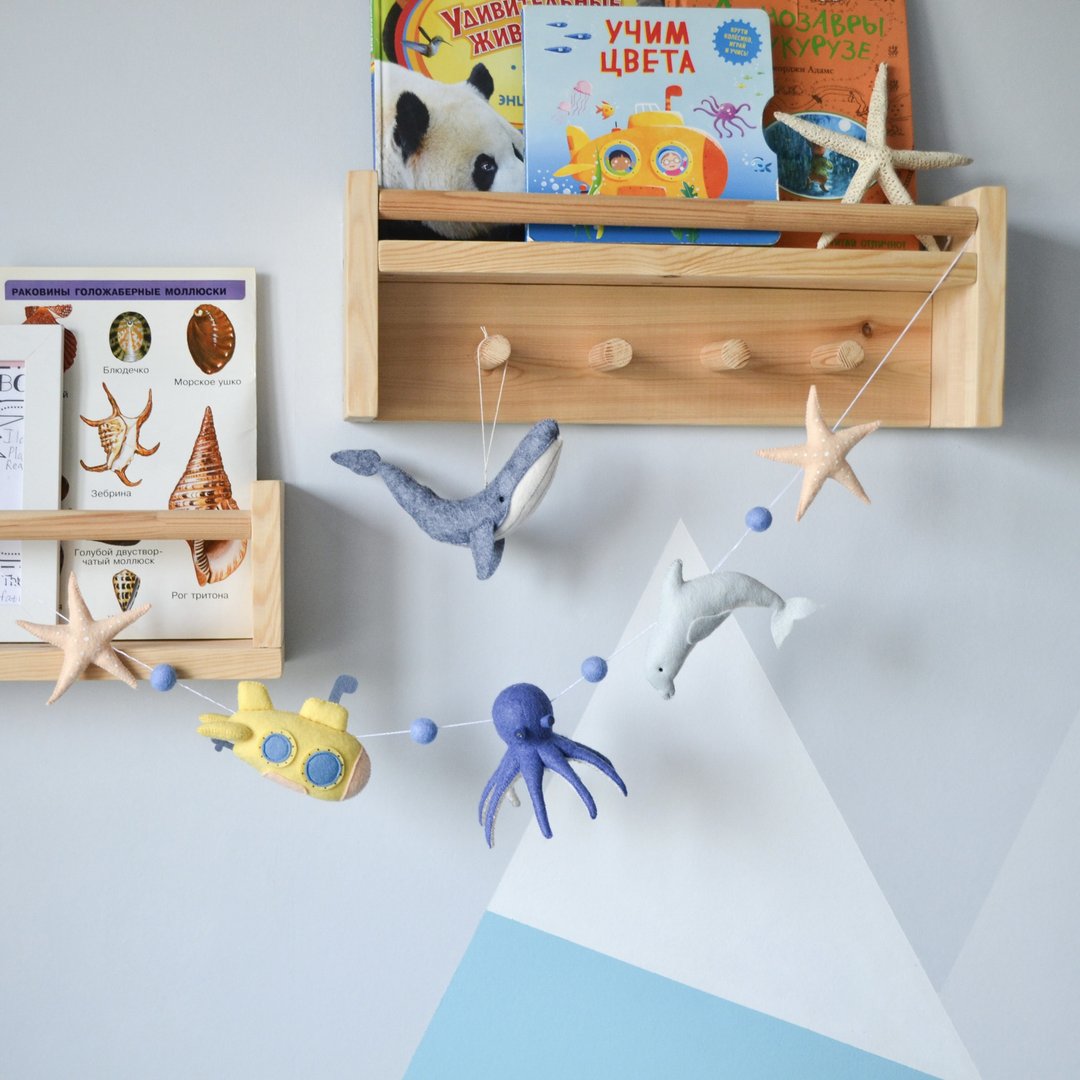 Octopus baby garland, Nautical nursery decor, Submarine wall decor, Room garland - 玩具/玩偶 - 羊毛 黄色