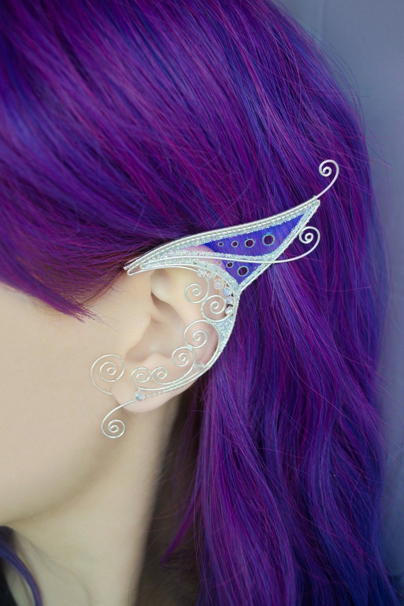 精灵耳袖无穿孔精灵耳朵 - 耳环/耳夹 - 铜/黄铜 白色