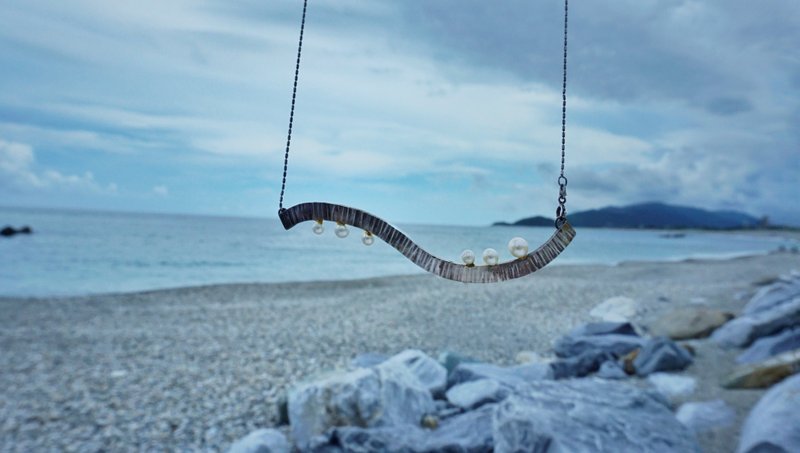 海沫 坠饰/珍珠纯银手工坠饰 - 项链 - 纯银 银色