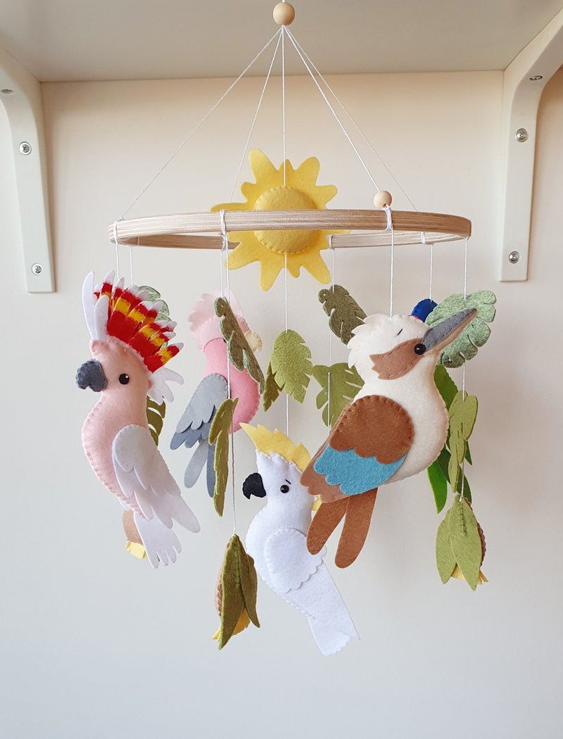 Australian birds baby mobile, birds nursery, crib mobile, ceiling kids decor - 玩具/玩偶 - 环保材料 