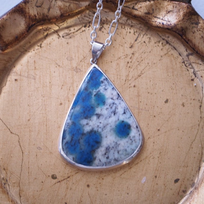 大颗 K2 Blue 蓝铜矿 喜马拉雅山石 手工纯银项链 K2 Jasper - 项链 - 半宝石 蓝色