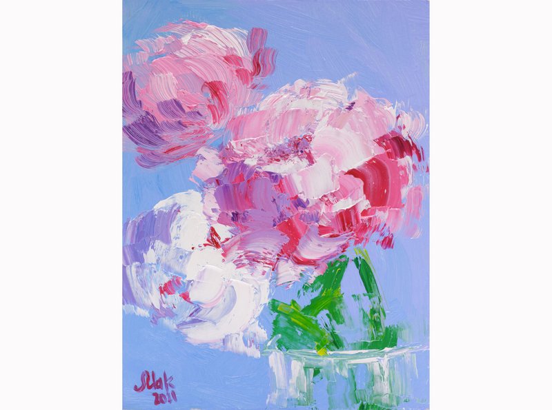 Pink Peony Oil Painting Abstract Flower Original Art Impasto Wall Art Floral Art - 海报/装饰画/版画 - 其他材质 粉红色