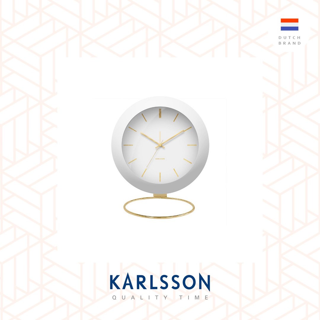荷兰Karlsson, Alarm clock Globe white w. gold plated stand - 时钟/闹钟 - 其他金属 白色