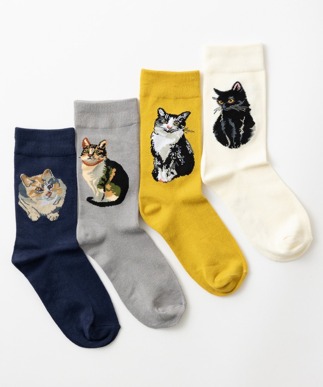 竹制袜子【4双组】 趣味设计组合 礼盒装 3. 猫咪 1 - 袜子 - 环保材料 多色