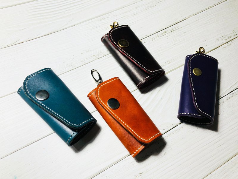 皮革钥匙包  手作皮革  手工皮套  真皮手缝 - 钥匙链/钥匙包 - 真皮 咖啡色