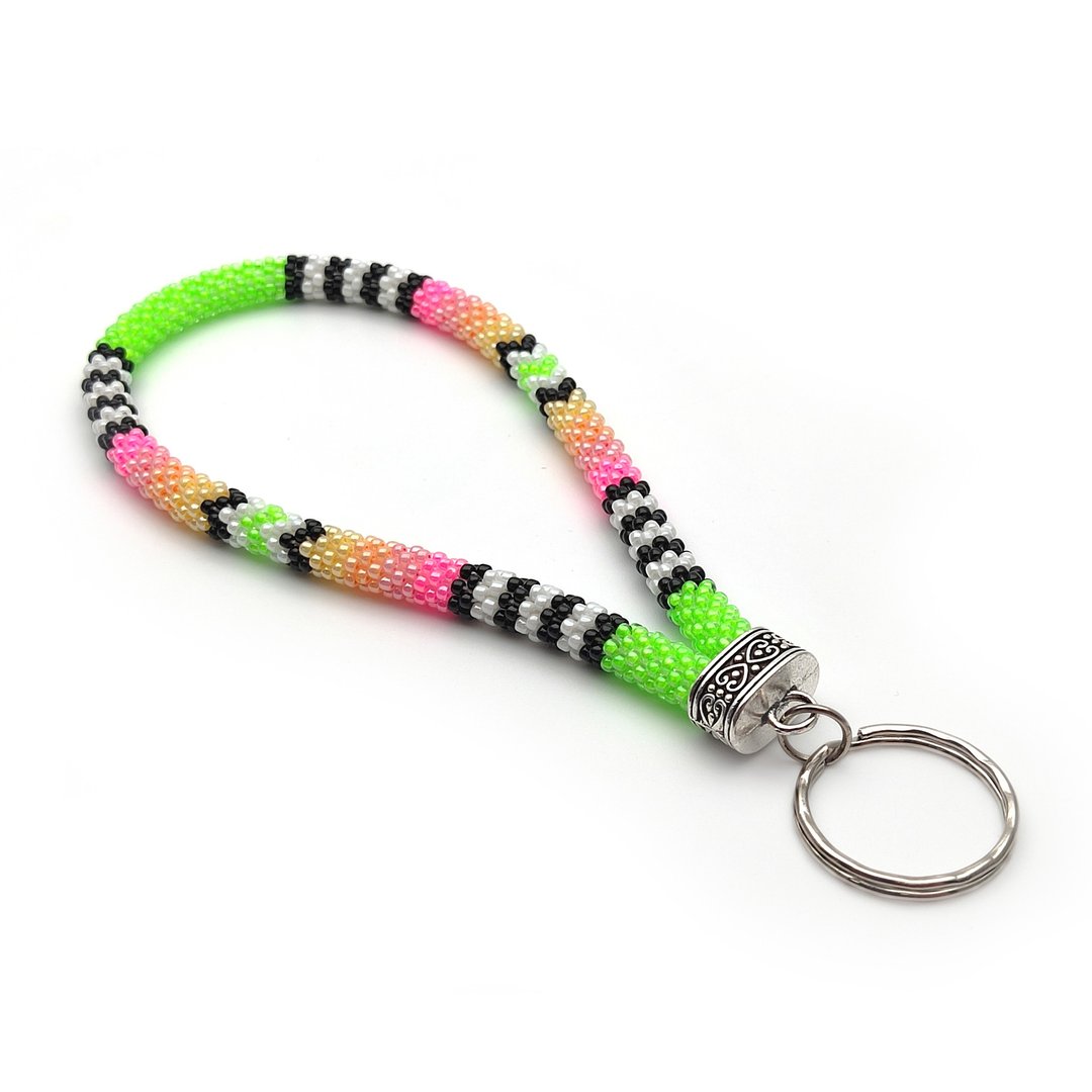 Beaded keychain wristlet, Wrist lanyard for keys, Wristlet strap - 挂绳/吊绳 - 玻璃 绿色