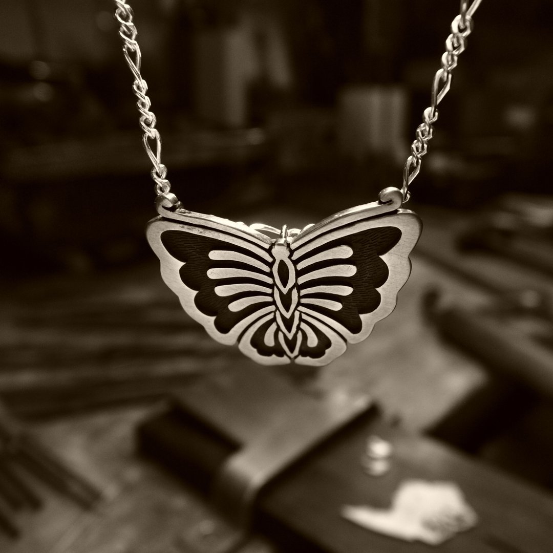 [Butterfly] Only one item Pendant necklace Men's cool Japanese pattern overlay Silver Magazine publication product - 项链 - 纯银 银色