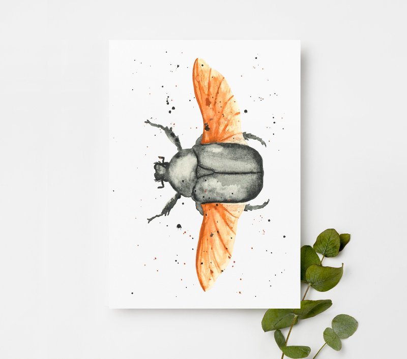 明信片-甲壳虫| 水彩卡片 手绘明信片 极简主义风格 - 卡片/明信片 - 纸 金色