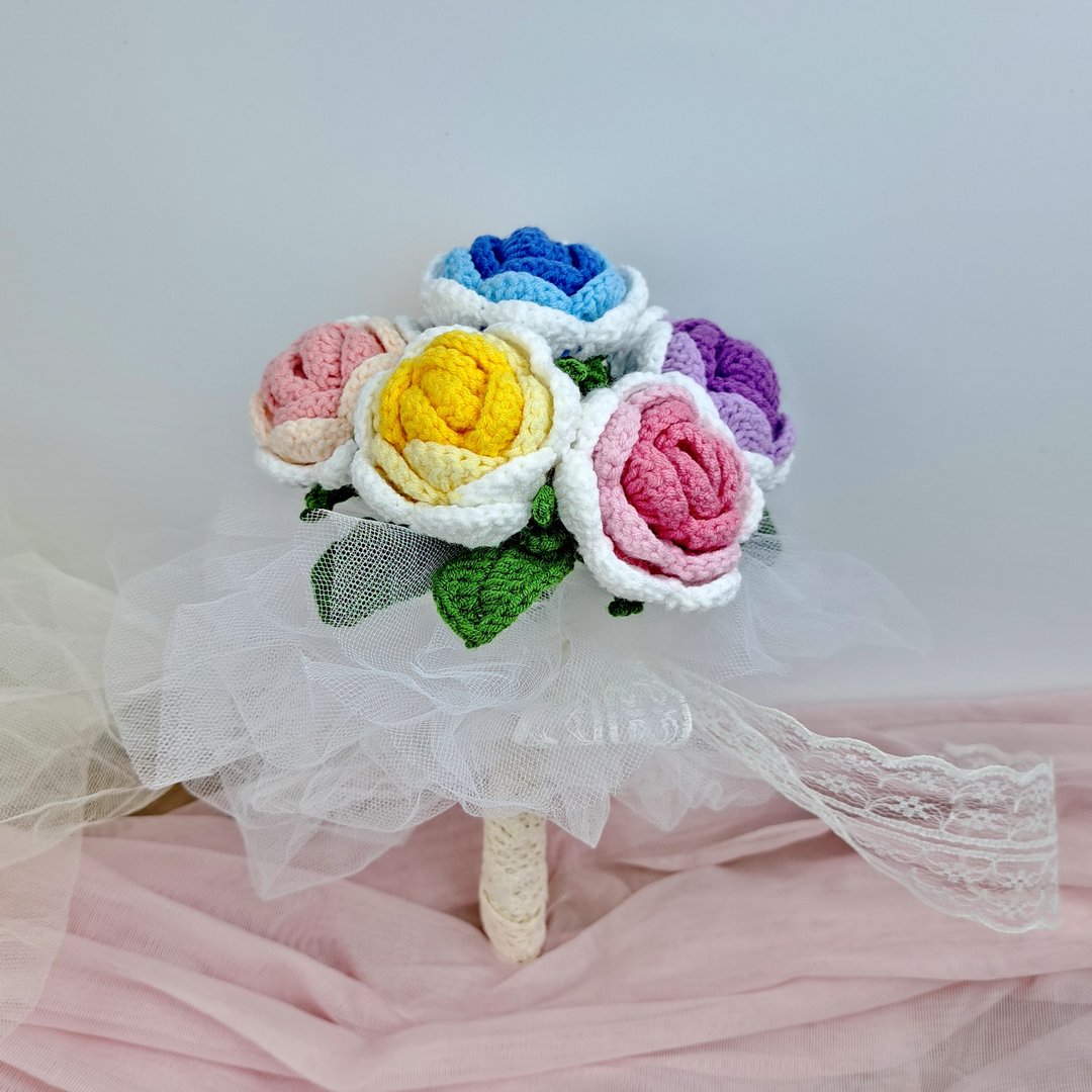 定制化手捧花 新娘花球 伴娘 幻彩玫瑰手钩花球 生日花束 毕业 - 摆饰 - 聚酯纤维 粉红色