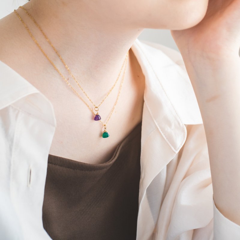 14kgf 天然石三角项链 - 项链 - 宝石 多色