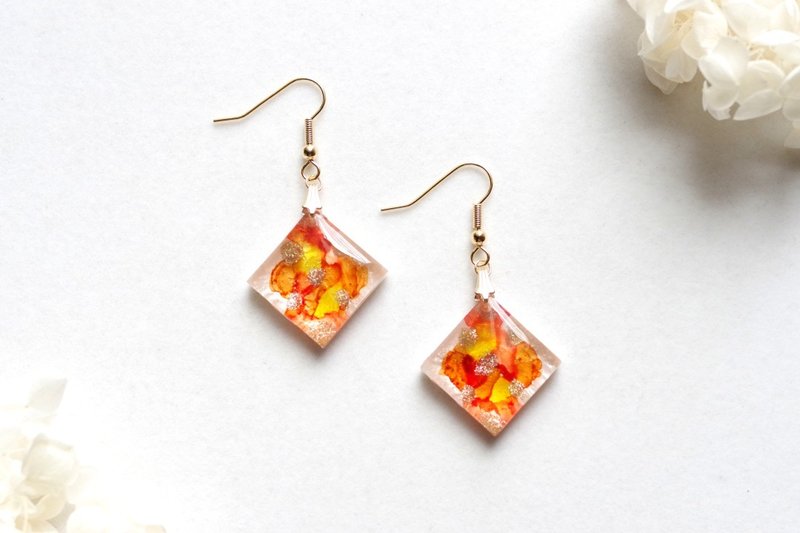 树脂艺术 方形耳环・夕阳彼岸 - 耳环/耳夹 - 树脂 橘色