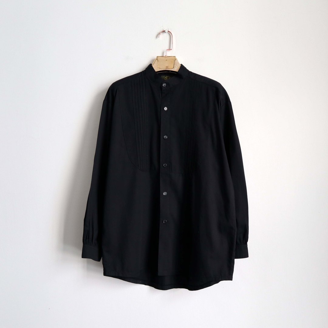 南瓜Vintage。古着 黑色 无领 长袖 衬衫 - 男装衬衫 - 棉 黑色