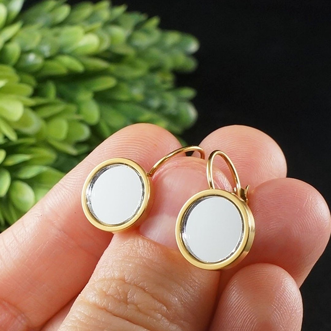 Evil Eye Glass Mirror Golden Stainless Steel Protection Amulet Earrings Jewelry - 耳环/耳夹 - 不锈钢 金色