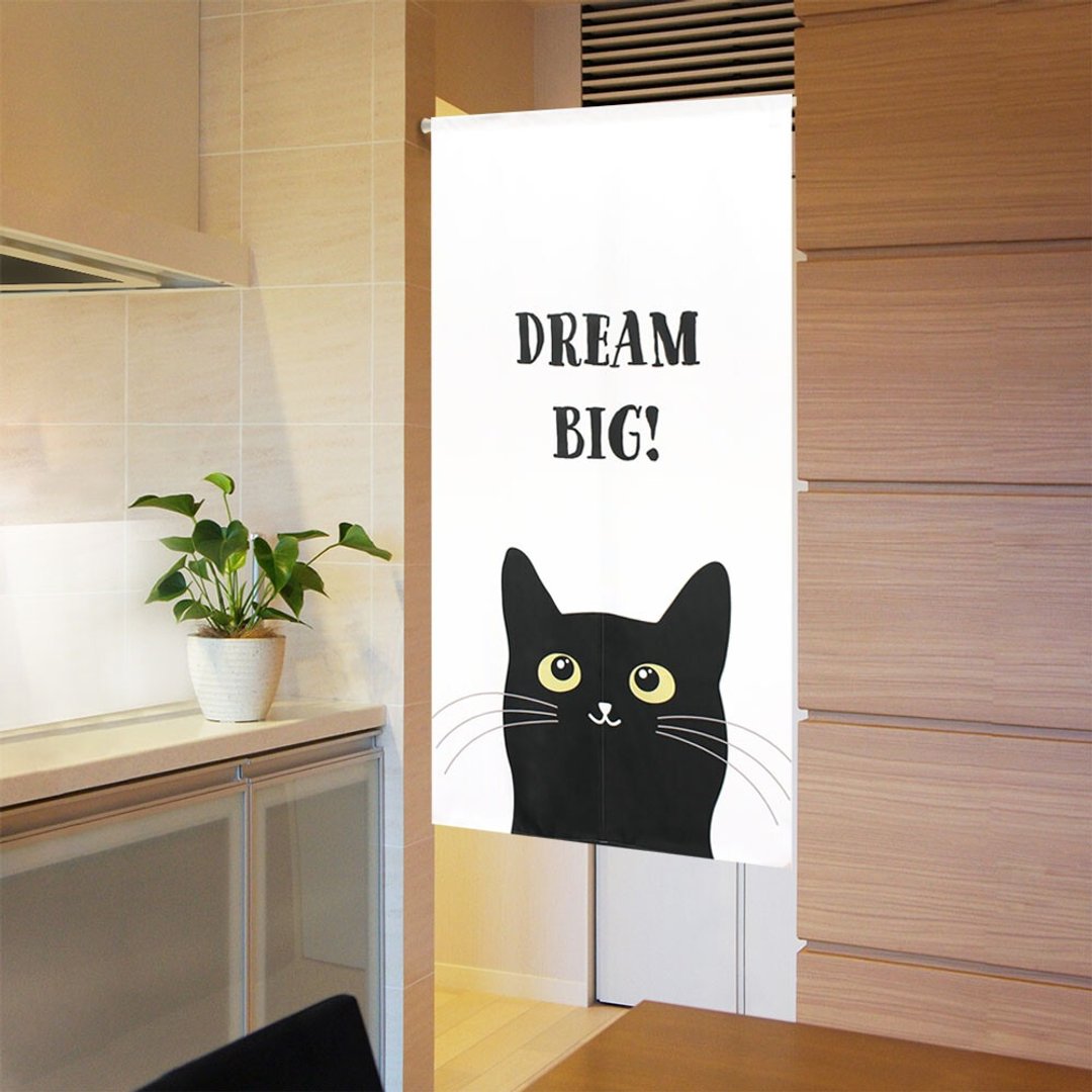 【预订】日本制 Dream big黑猫长门帘 - 门帘/门牌 - 聚酯纤维 白色