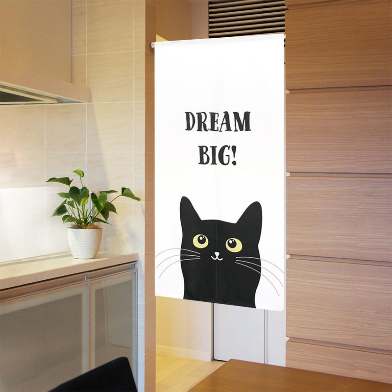 【预订】日本制 Dream big黑猫长门帘 - 门帘/门牌 - 聚酯纤维 白色