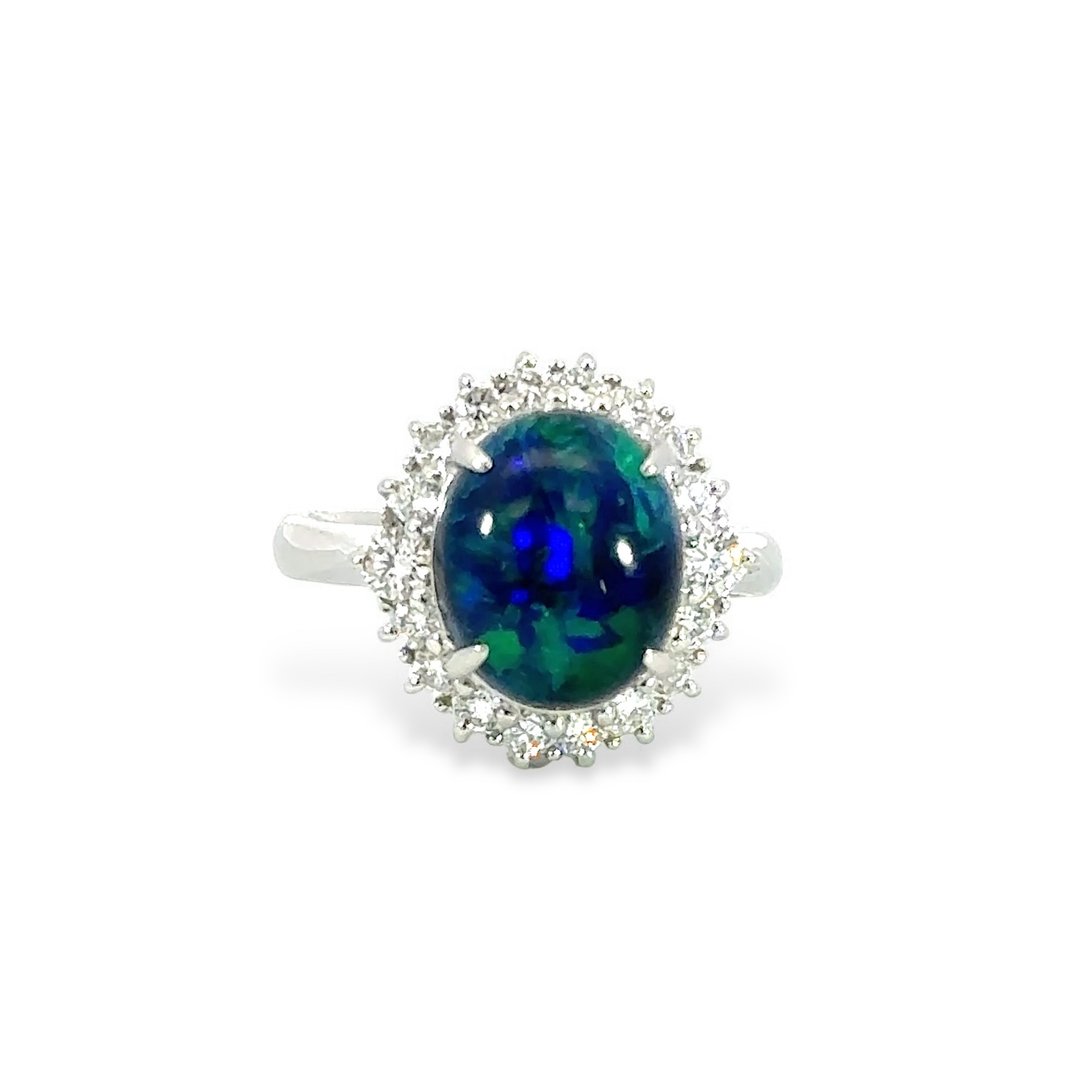顶级铂金 澳洲黑蛋白石戒指 Australia Black Opal Ring - 戒指 - 贵金属 