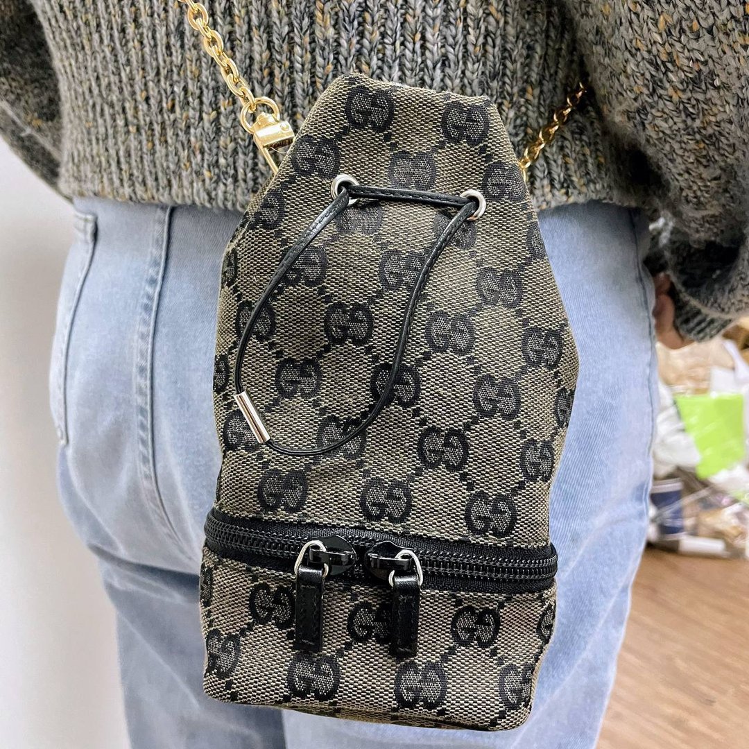 Gucci GG 黑色帆布抽绳迷你包 - 侧背包/斜挎包 - 其他材质 黑色