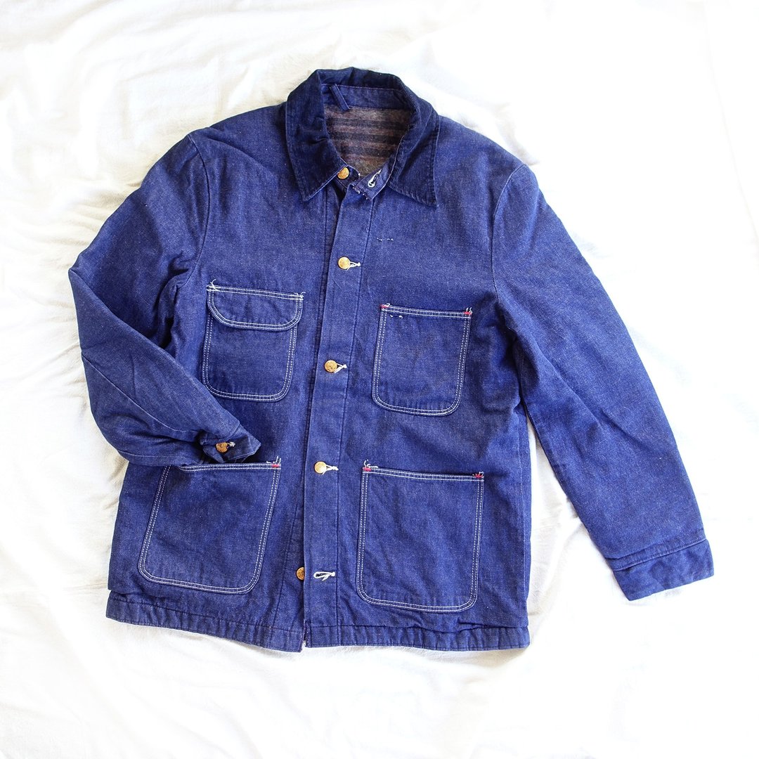 BajuTua /古着/ 美国制 Wrangler 单宁刷毛工装外套 - 男装外套 - 棉 蓝色