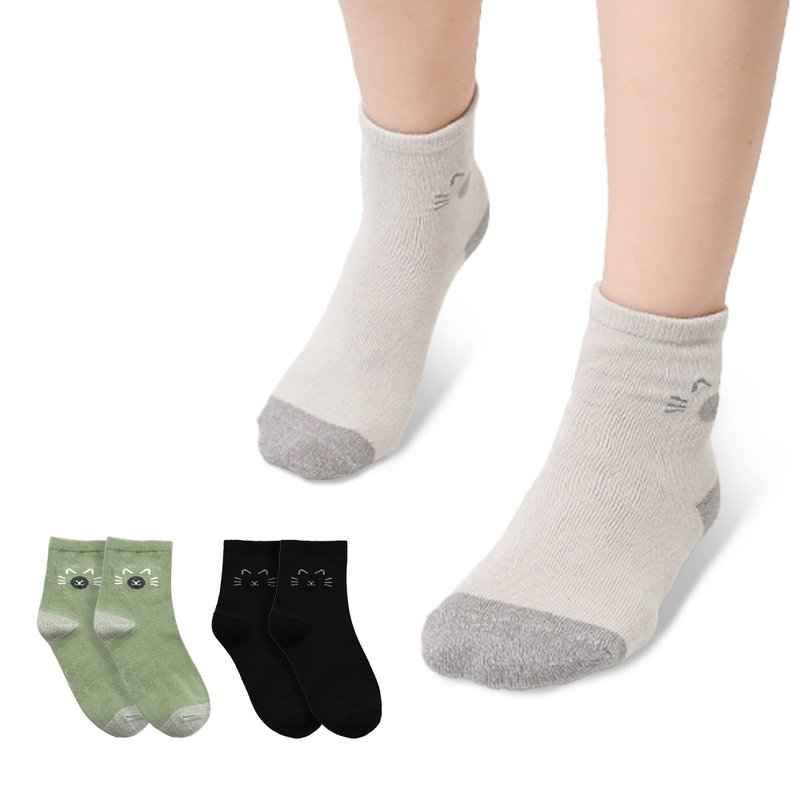 【MORINO】(3双组)抗菌造型短袜/喵脸 - 袜子 - 其他材质 白色
