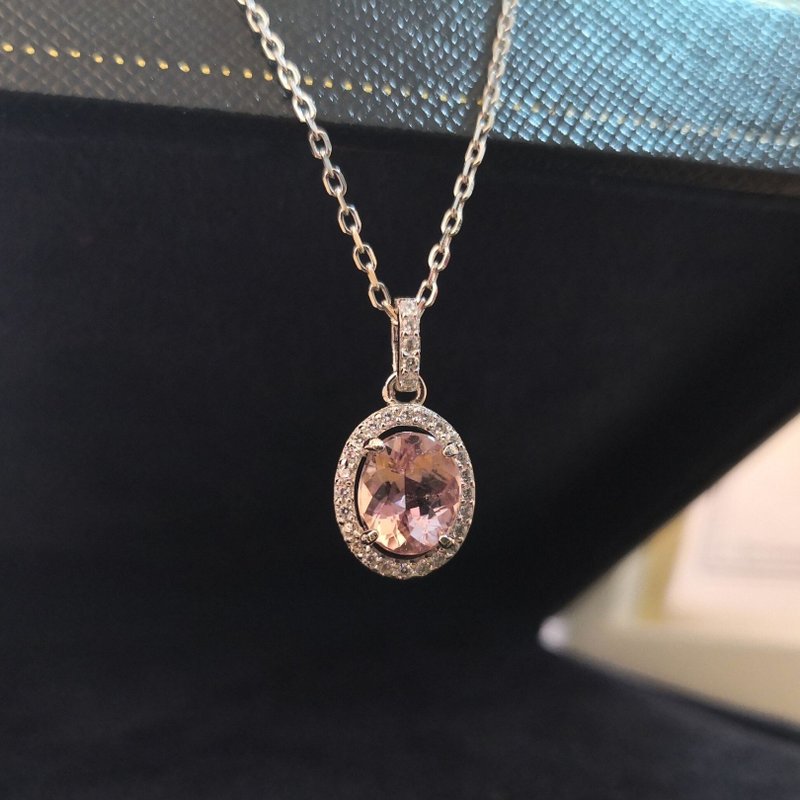 天然碧玺 糖果碧玺 粉红色光泽 柔美色泽 能量宝石 能量电气石 - 项链 - 纯银 粉红色