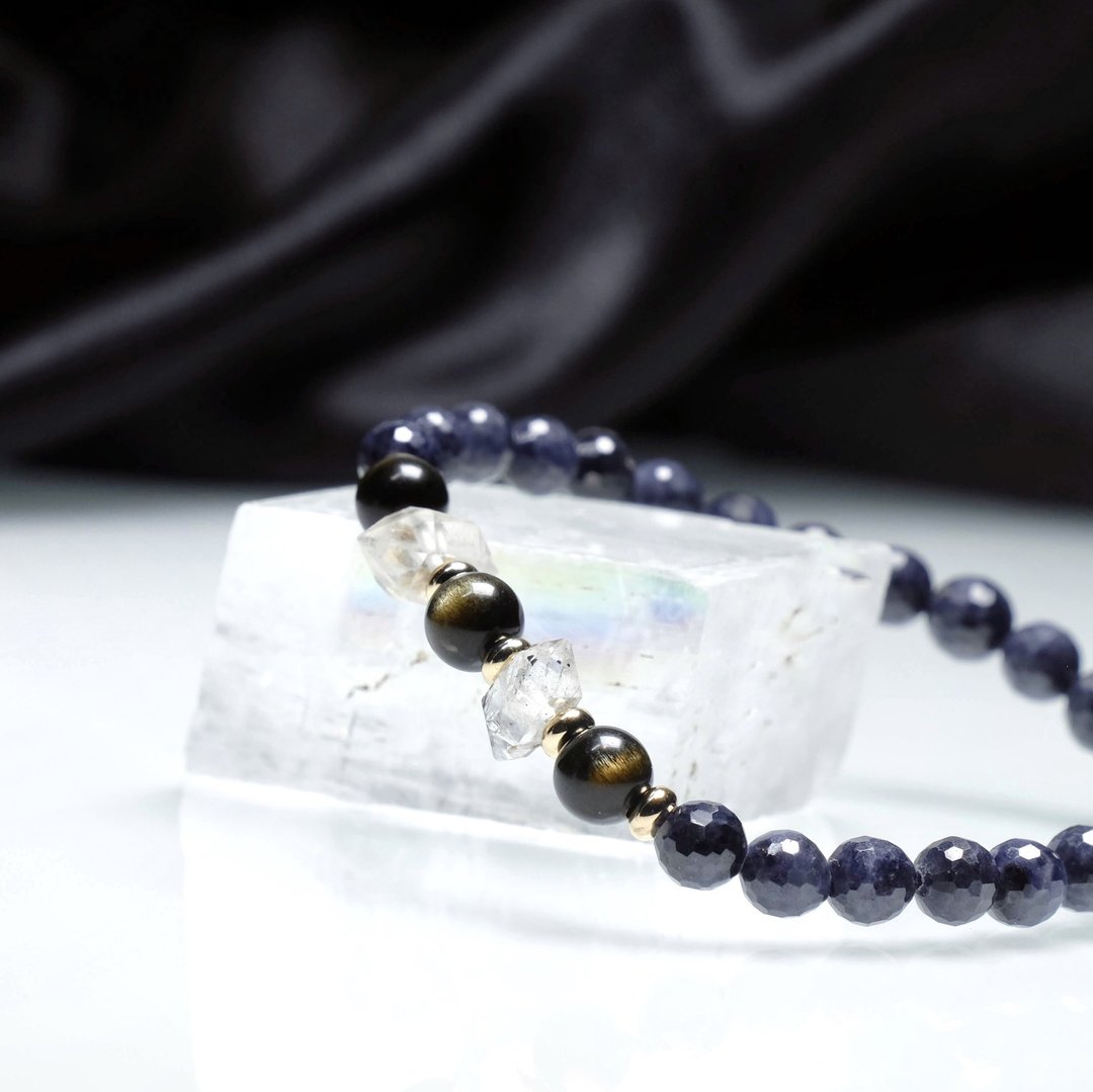 蓝宝石金曜石闪灵钻14kgf 能量矿石手链 天然水晶手环 定制 订制 - 手链/手环 - 水晶 