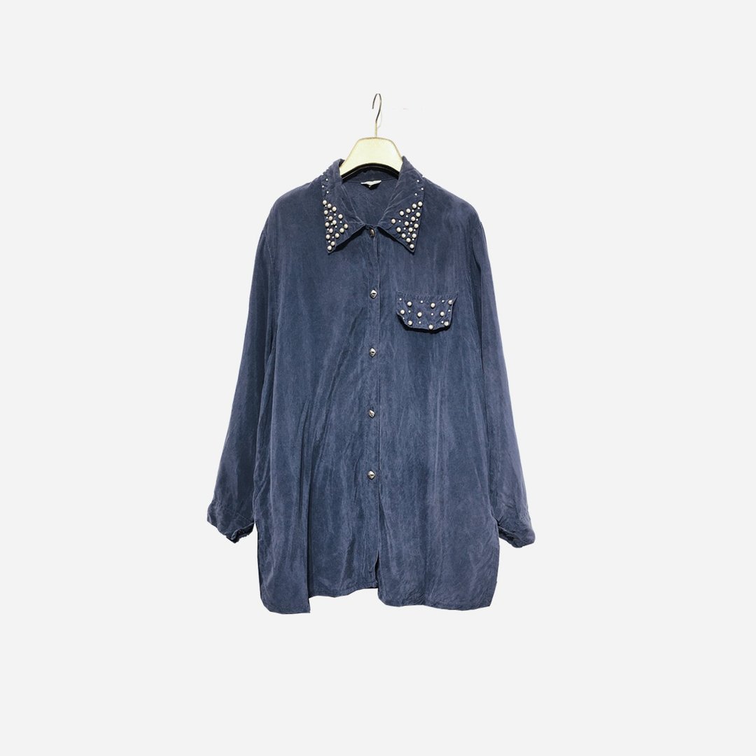 脱臼古着 / 雾灰蓝衬衫 no.1232 vintage - 女装衬衫 - 其他材质 蓝色