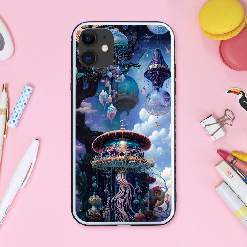 奇幻梦幻闪耀水母王国 手机壳【强化玻璃处理】支持 iPhone16 - 手机壳/手机套 - 塑料 多色