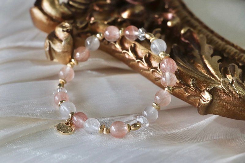 气质粉兔毛手链原矿设计 / 奶油波斯菊 - 粉兔毛 - 手链/手环 - 水晶 粉红色